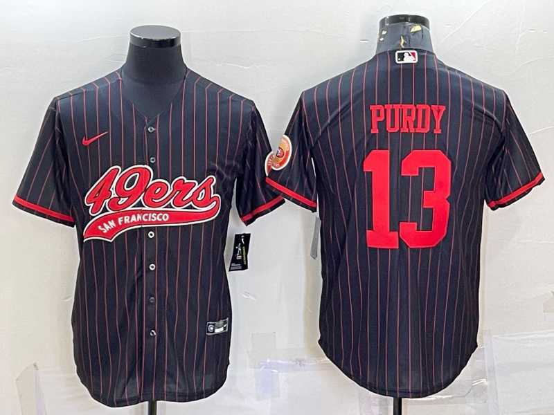 Men's San Francisco 49ers #13 Brock Purdy Black Pinstripe With Patch Cool Base Stitched Baseball Jersey,We sell and wholesale Men's San Francisco 49ers #13 Brock Purdy Black Pinstripe With Patch Cool Base Stitched Baseball Jersey on line form chian!
